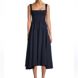 Navy Blue Smocked midi dress
